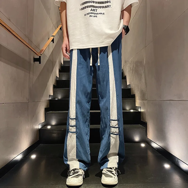 Summer Trendy Casual Long Pants For Men Ice Silk Heavenly Silk Smooth Wide Leg Loose And Thin Style Straight Leg Fashion Legging