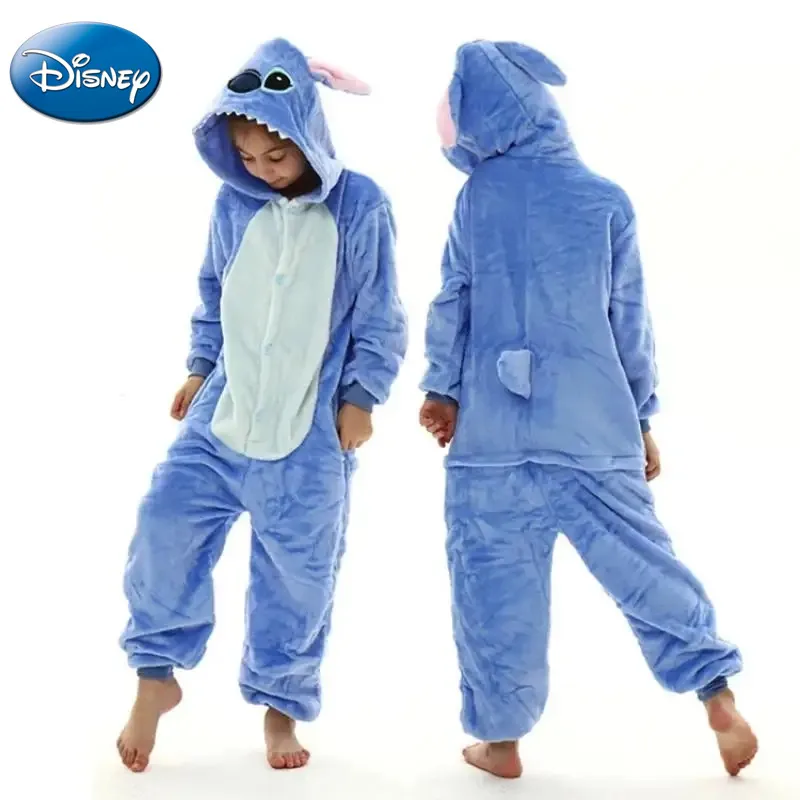 Children Pajamas Sets Disney Stitch Plush Flannel Winter Baby Boy One-Piece