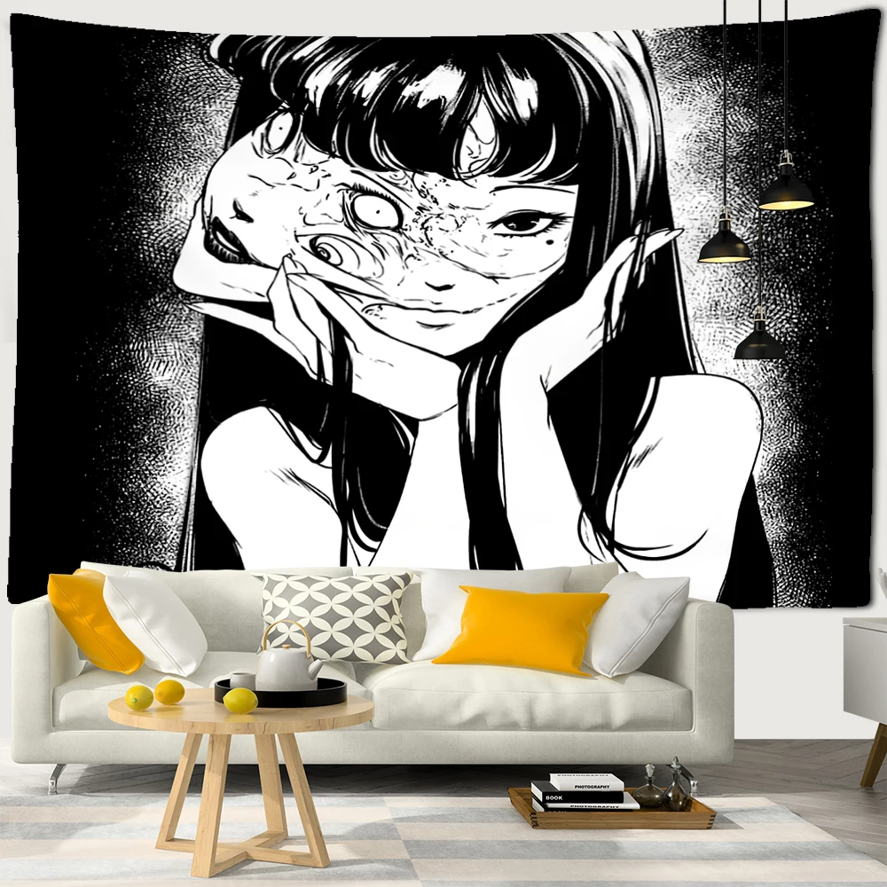 Japanese Horror Anime Wall Hanging Tapestry Mysterious Tapiz Cartoon Horror Illustration Kawaii Art Room Home Decor tapestry decorations