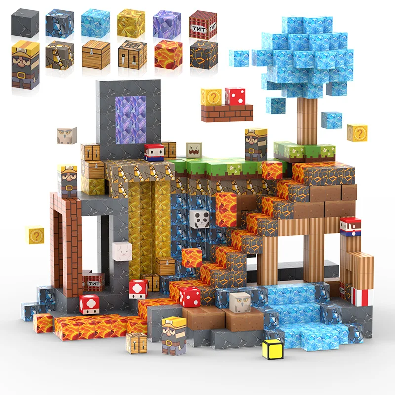 100pcs Magnetic Blocks Mine World Magnetic construction set For Girl Children toys Age 3+ DIY Stem Montessori Sensory Toy