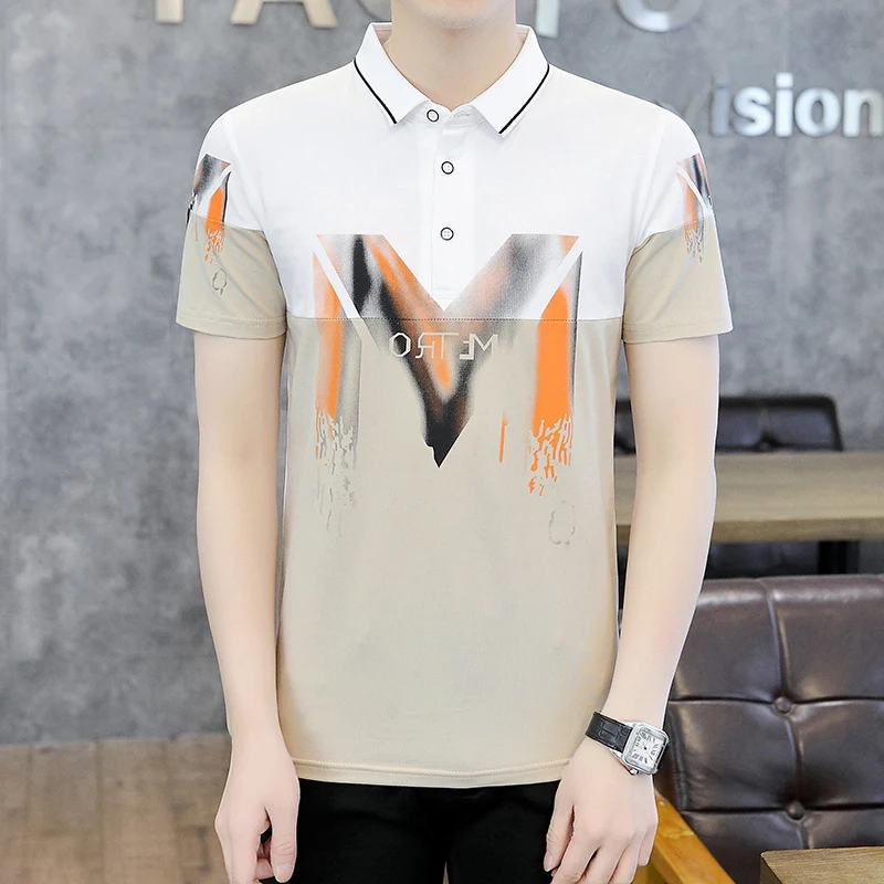 

2024 Spring and Summer Men's Polo T-shirt Cotton Casual and Comfortable Contrast Color T-shirt Tops