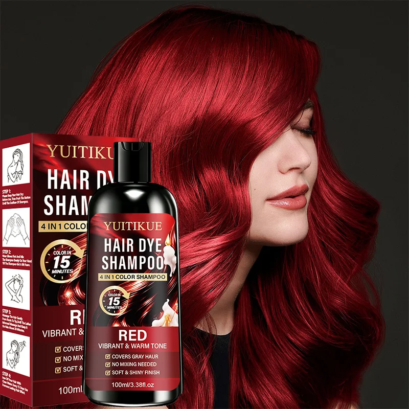 YUITIKUE Shampoo colorante rosso 4 in 1, colore caldo a lunga durata, shampoo colorante rapido per coprire i capelli bianchi e grigi - immagine 2