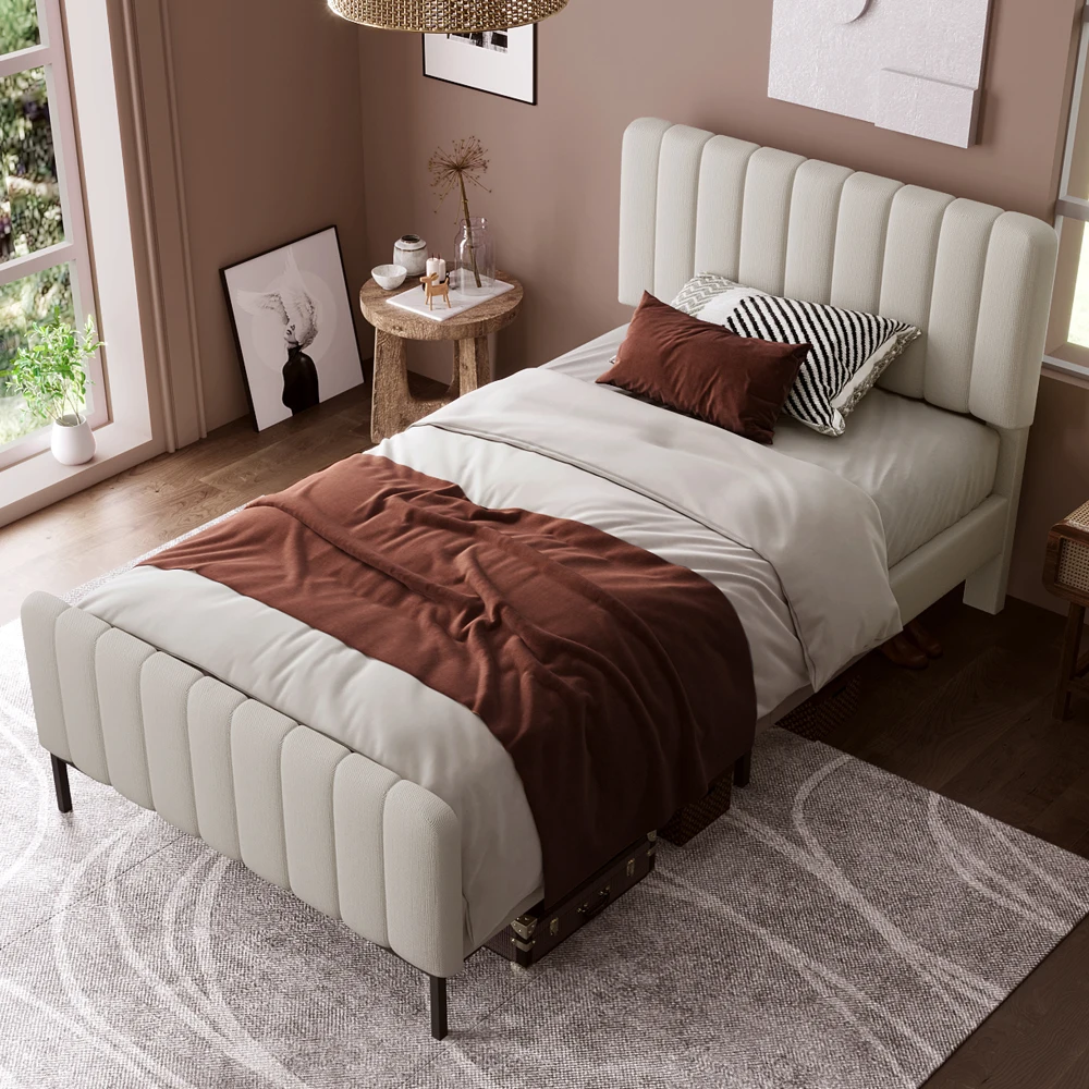 Modernes Gepolstertes Doppelbett | Robuster Gitterbett-Rahmen mit Verstellbarem Kopfteil | Jugendzimmermöbel für Teenager & Erwachsene – Detail 23