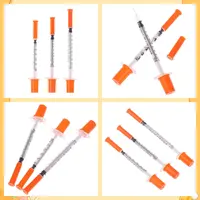 5Pcs 1ml Disposable Veterinary Syringe Plastic Sterile Syringe Orange Cap With Needles For Pet Farm Animal Cattle Sheep Horses 1