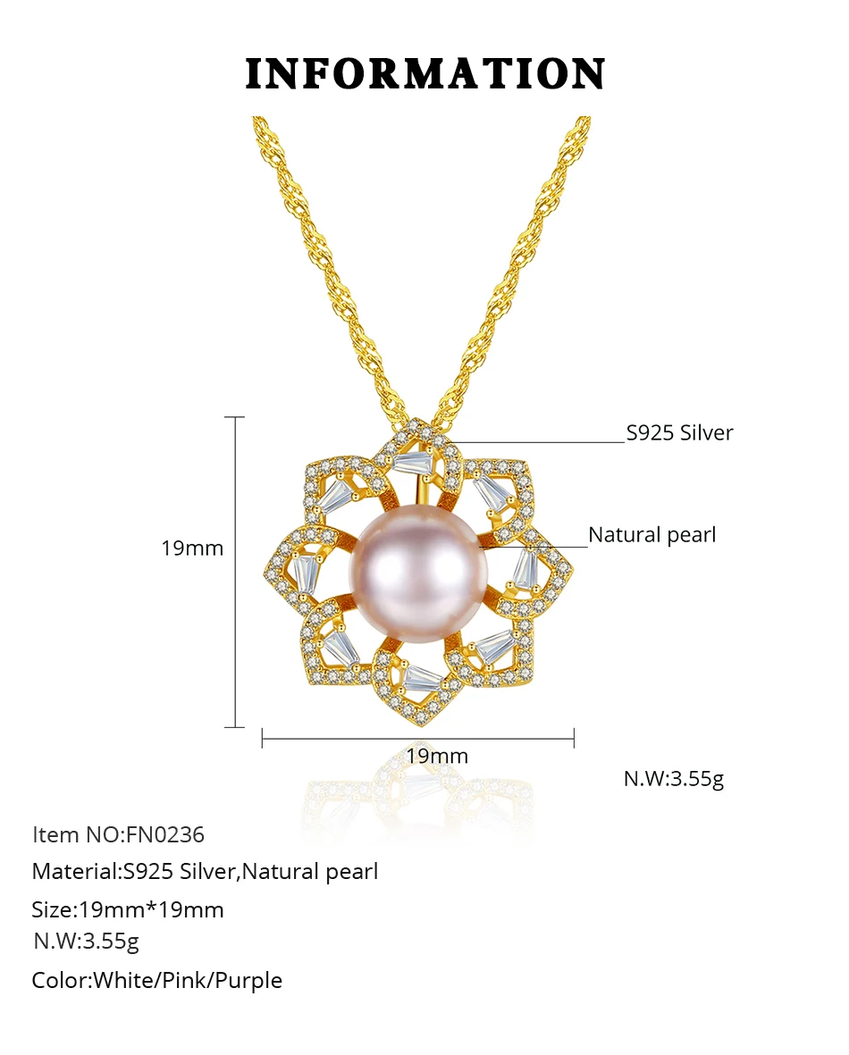 Collana con ciondolo a forma di fiore in argento sterling per donna 2023, elegante per matrimonio, perla naturale fine_voghion.com