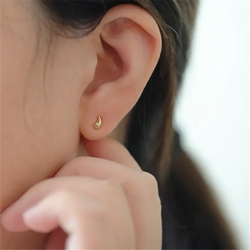 Elegant 14k Gold Plated Asymmetric Water Drop Stud Earrings