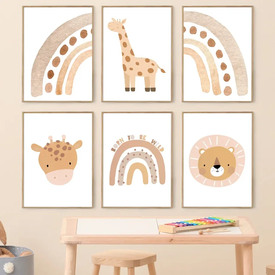 

Boho Giraffe Lion Rainbow Nursery Posters And Prints Quotes Wall Art Canvas Painting Cartoon Wall Pictures Baby Kids Room Decor