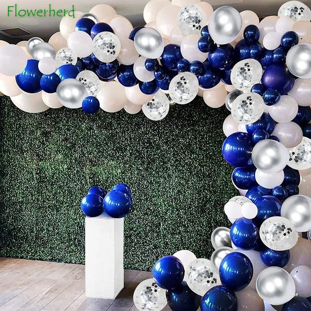 Ballons en arc bleu marine et argent, 125 pièces, Kit de guirlande