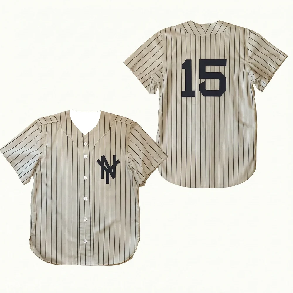 New York Mammoths Bang the Drum Slowly Herren- und Damen-Baseballtrikot, Retro-Sportbekleidung, cremefarbenes Hemd mit vertikalen Streifen für Kinder