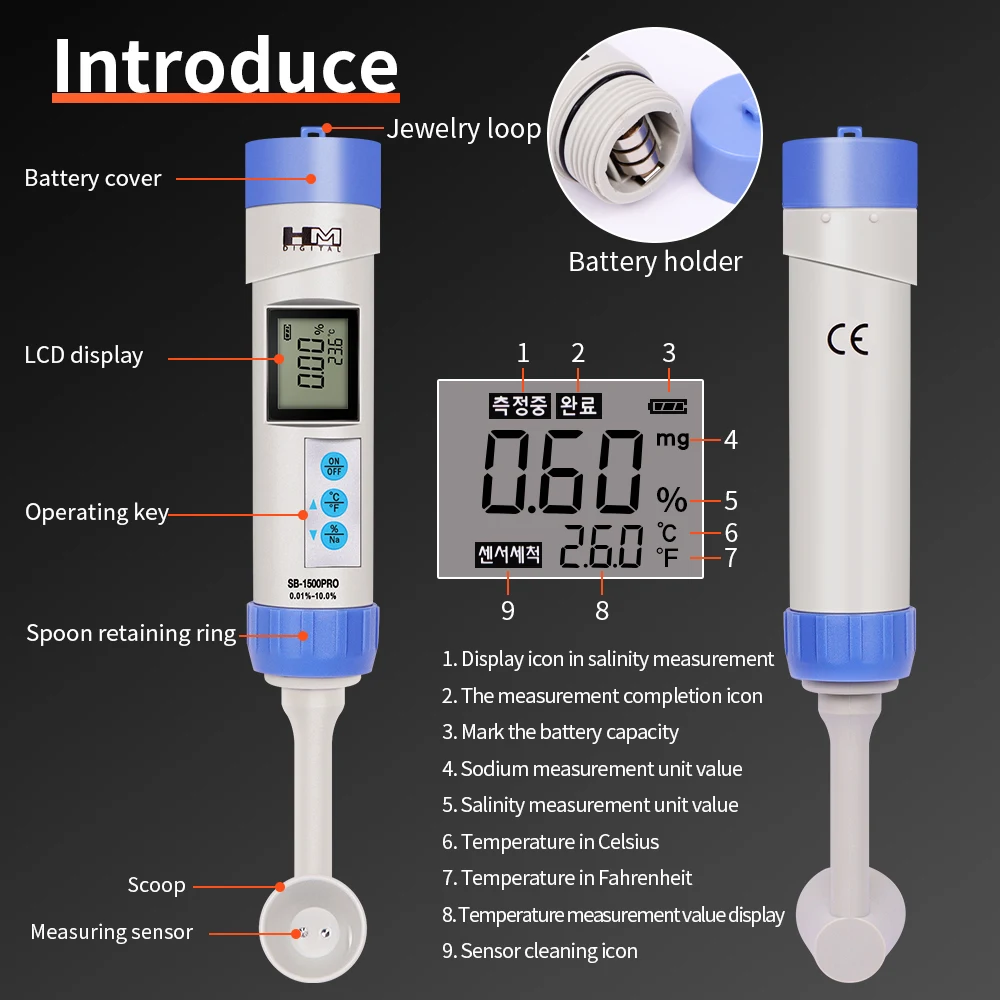Salinity Meter Salt Temperature Tester with Spoon for Food Soup Cooking