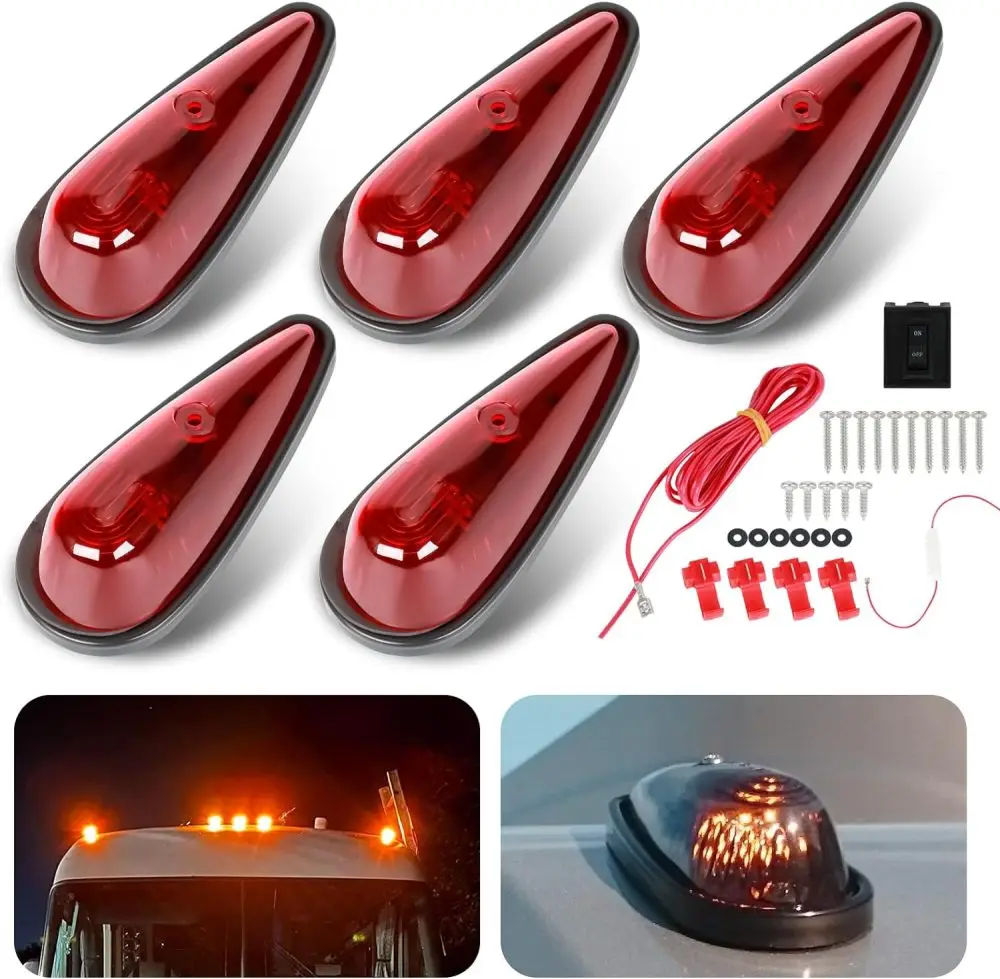 

5Pcs Teardrop Cab Light 12V 9LED Cab Marker Lamp With An On/off Switch Front Rear Top Clearance Roof Running Light For Trucks