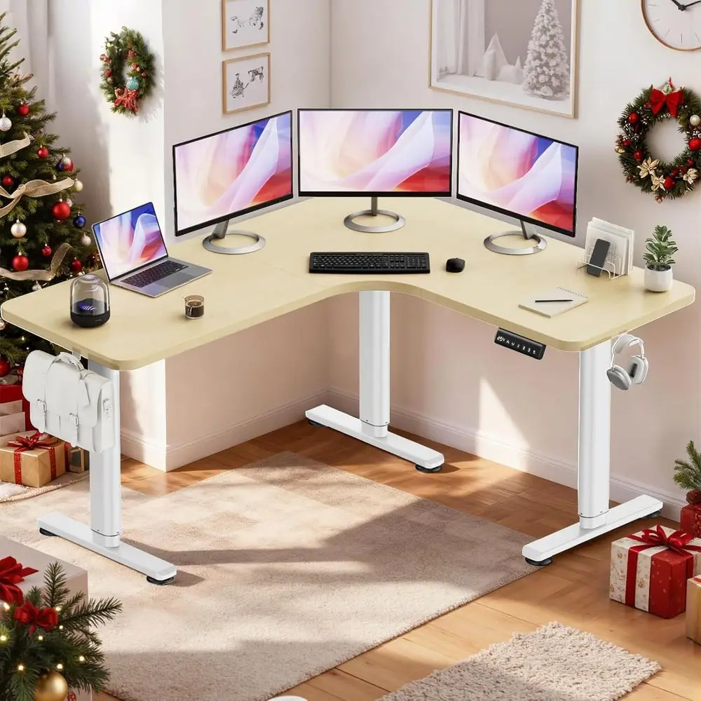 Adjustable Dual Motor Electric L-Shaped Desk, 63x55, Home/Office Stand ...