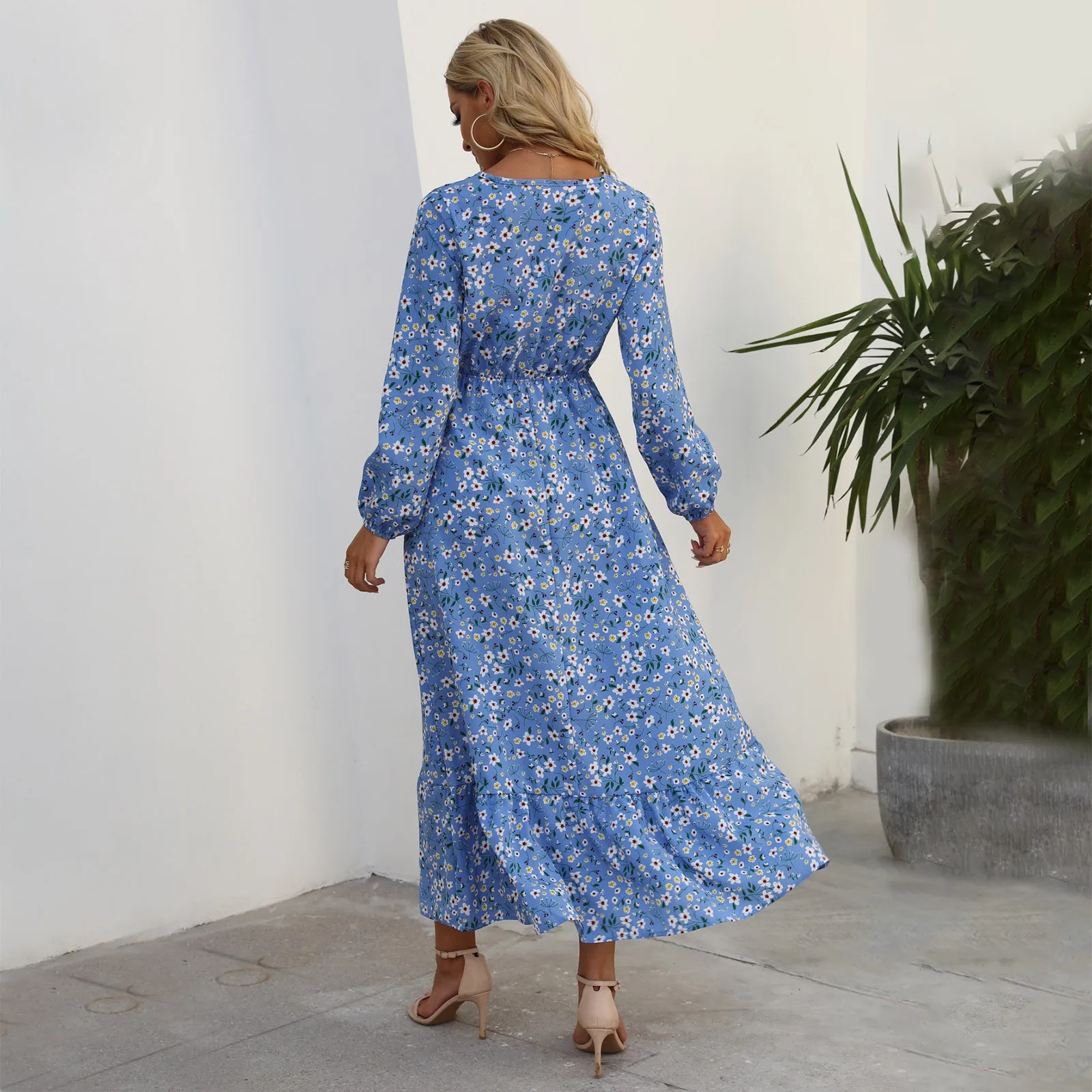 summer casual long sleeve maxi dress PRETTYGARDEN Womens Spring Long Sleeve Wrap V Neck Ruffle Floral Maxi Dress  Casual Tie Waist Boho Chiffon Flowy Long Dresses(Apricot,Small) at Amazon  Women's Clothing store