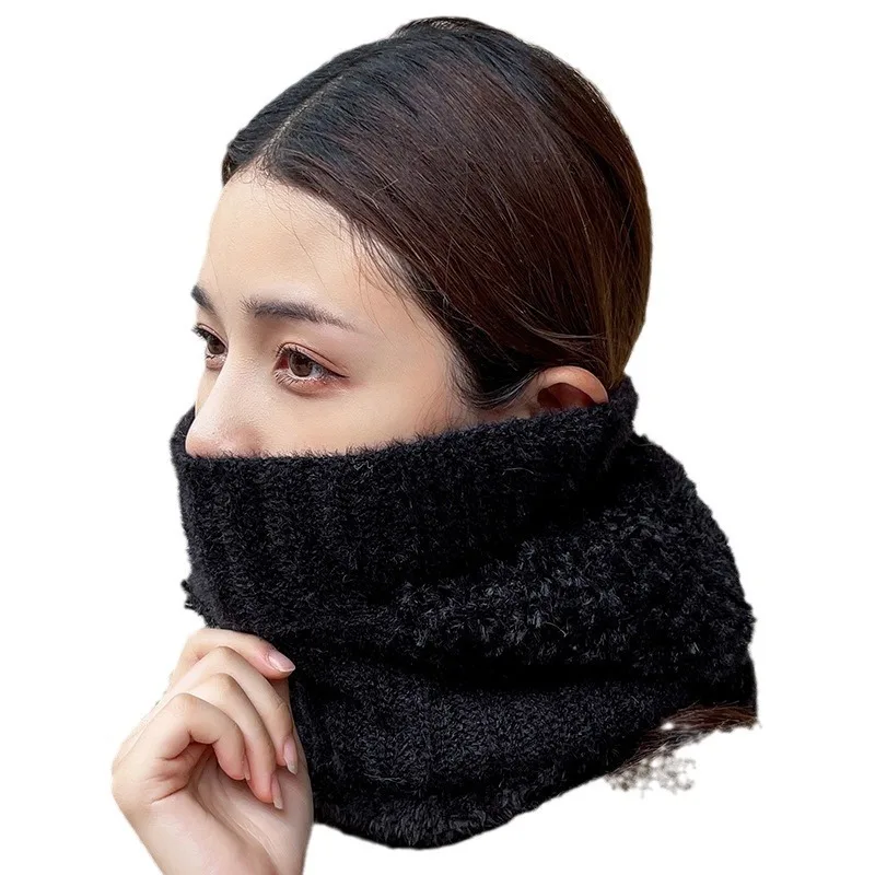 New Warm Scarf Mask Integrated Hat Pompom Windproof Pullover Cap Coldproof Neck Warmer Women