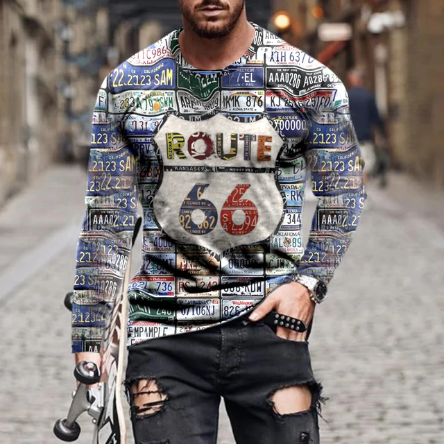 Vintage 3d Printed Long Sleeve Men's T-shirt Autumn New Style Personalized Street Casual Pullover Shirt Fashion Round Neck Shirt 9