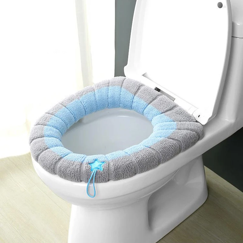 Winter Warm Toilet Seat Cover Mat Bathroom Toilet Pad Cushion With Handle Thicker Soft Washable Closestool Warmer Accessories 2