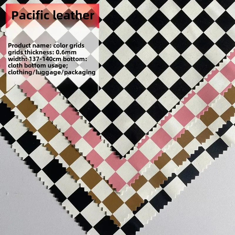 PU Leather Checkered Pattern Square Shirt Mens Women Children's Wear Black White Grid Pattern Artificial Leather Clothing Fabric