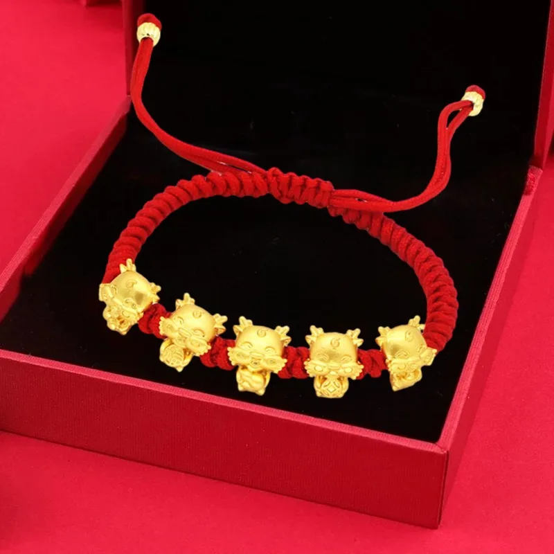 Animal Year Red Rope Plated Dragon Zodiac Sign Gold Uomo Donna Animal Pendant Charm Bracciale Luck Red Rope Bracciali Regalo Di Gioielli