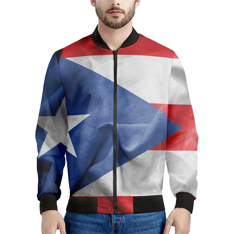 thumbnail image 1 of Chaqueta con gráficos de la bandera de Puerto Rico, ropa para hombre, sudadera con estampado 3D, chaquetas bomber informales geniales con cremallera, tops de moda urbana, abrigo, 1 of 5