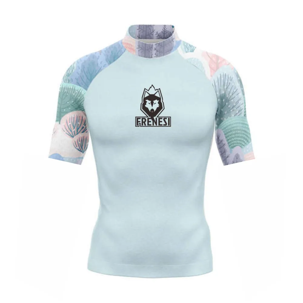 Men Rashguard Men's Fashion Split Beach Swimwear Short Sleeve T-Shirt