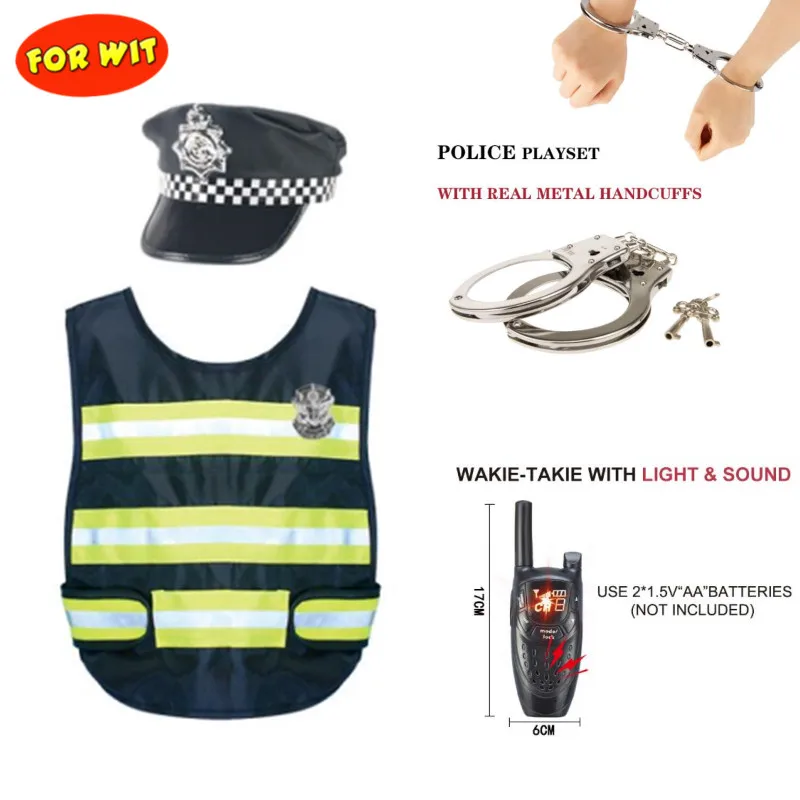 

Police Role-playing Game Toys, Kids Costume Cosplay Deluxe Role Set, Policeman Reflective vest Hat Metal Handcuffs Walkie Talkie