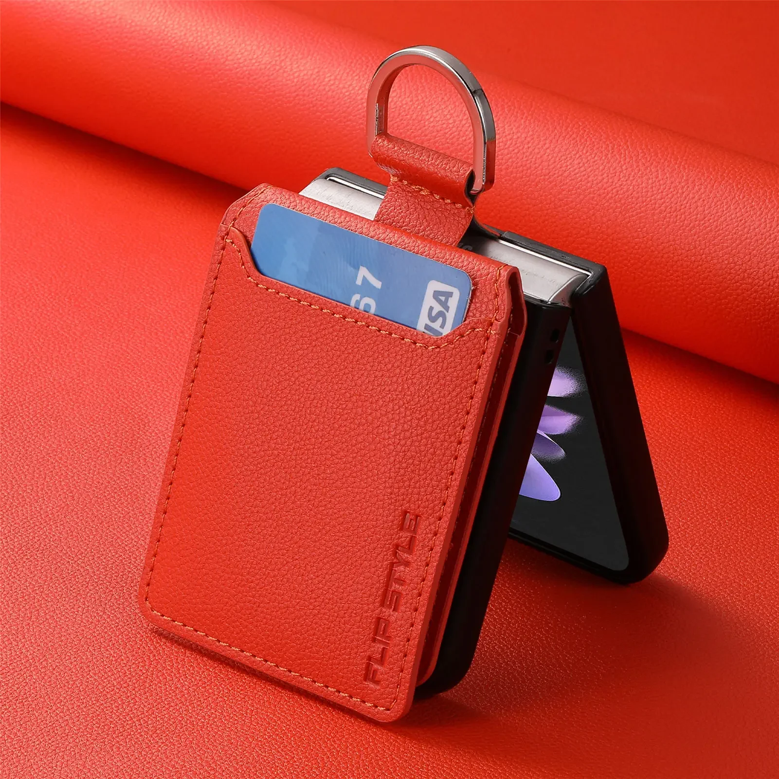 Magnetic Leather Wallet Case with Ring Holder and Kickstand