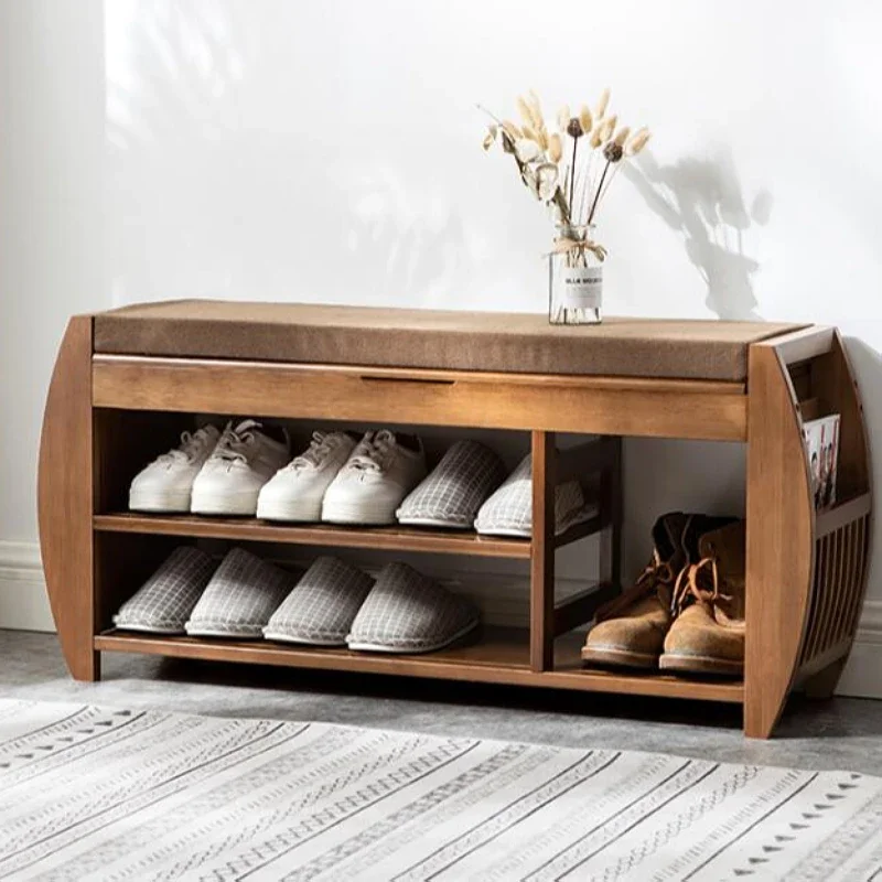 Bamboo Shoe Bench Rack W Removable Cushion Hidden Storage Compartment Side Drawer Entryway Shoe Storage Organizer GFR