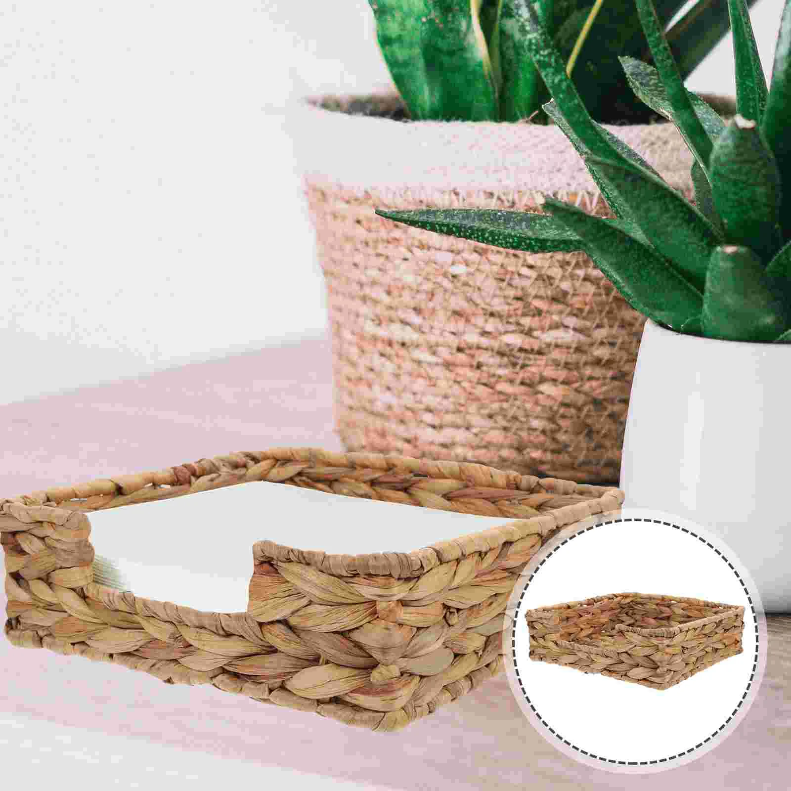 

Straw Tissue Box Kickstand Sundries Storage Basket Woven Bins Paper Towel Container Dispenser Bag