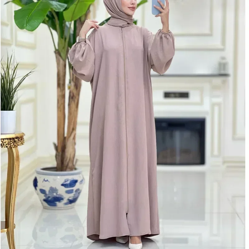 Ramadan Hooded Abaya with Integrated Veil Hijab Zipper Abayas for Women Dubai Djellaba Muslim Prayer Dress Kaftan Islamic Niqab