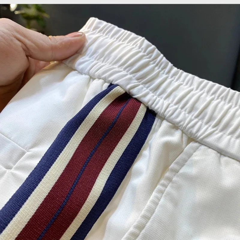 Embroidered Ice Silk Boyfriend 2024 Summer Thin Patchwork Elasticized High Waited Pocket Drawstring Fashion Sports Casual Pants