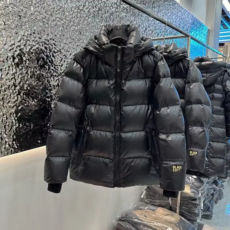 Branded Men's Winter Fashion Goose Down Coat Thick Warm Parkas Short Jacket Couple's Outerwear Clothes Black Oversized XXL 2XL