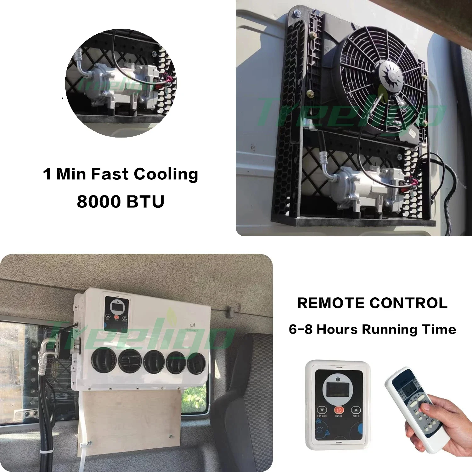 Treeligo universal ac 12 volt  24v condizionatore air conditioning 12v air conditioner for camper semi truck cabin 6