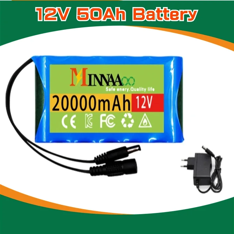 

Air transport 12v 50Ah 50000mAh 18650 Rechargeable batteries 12.6V PCB Lithium Battery pack Protection Board +12.6V 1A Charger