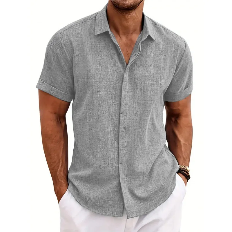 Linen Short Sleeve Slim Fit Workwear Office Shirt for Men