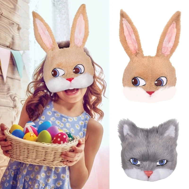 

Маска кролика на Хэллоуин, Пасха, милая плюшевая маска кролика, забавная маска-кошка, маска на половину лица с животным, реквизит для костюма для мужчин, женщин и мужчин, Прямая поставка