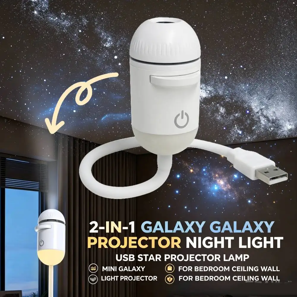 2-in-1 Galaxy Projector Night Light Mini Galaxy Light Projector USB Star Projector Lamp Starry Sky Ambient Lamp for Ceiling Wall