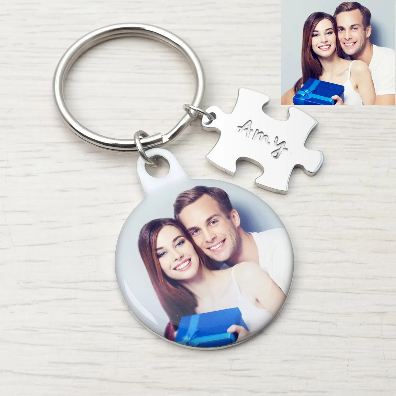 

Personalized Photo Keychain Custom Puzzle Keychain Engraved Couple Key Chain Picture Keyrings DIY Anniversary Gift For Couple