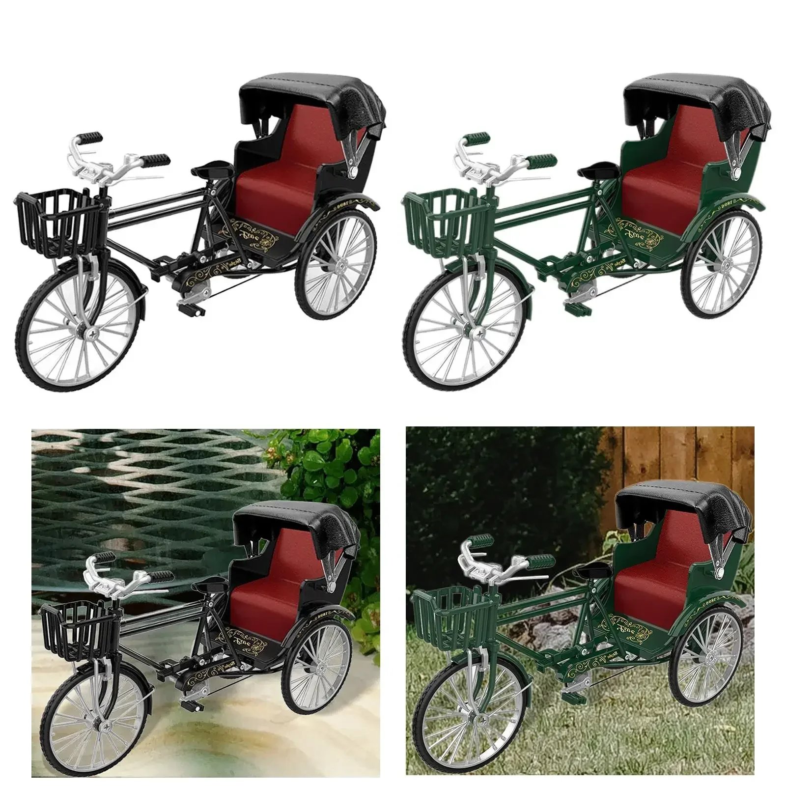 Chinese Style 1:12 Scale Tricycle Model Lifelike Landscape Ornament Decor Metal