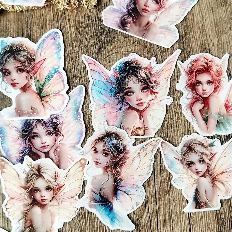 수채화 유럽 천사와 엘프 소녀 스티커, DIY 스크랩북 일기 프로젝트 장식, 빈티지 스크랩북 스티커