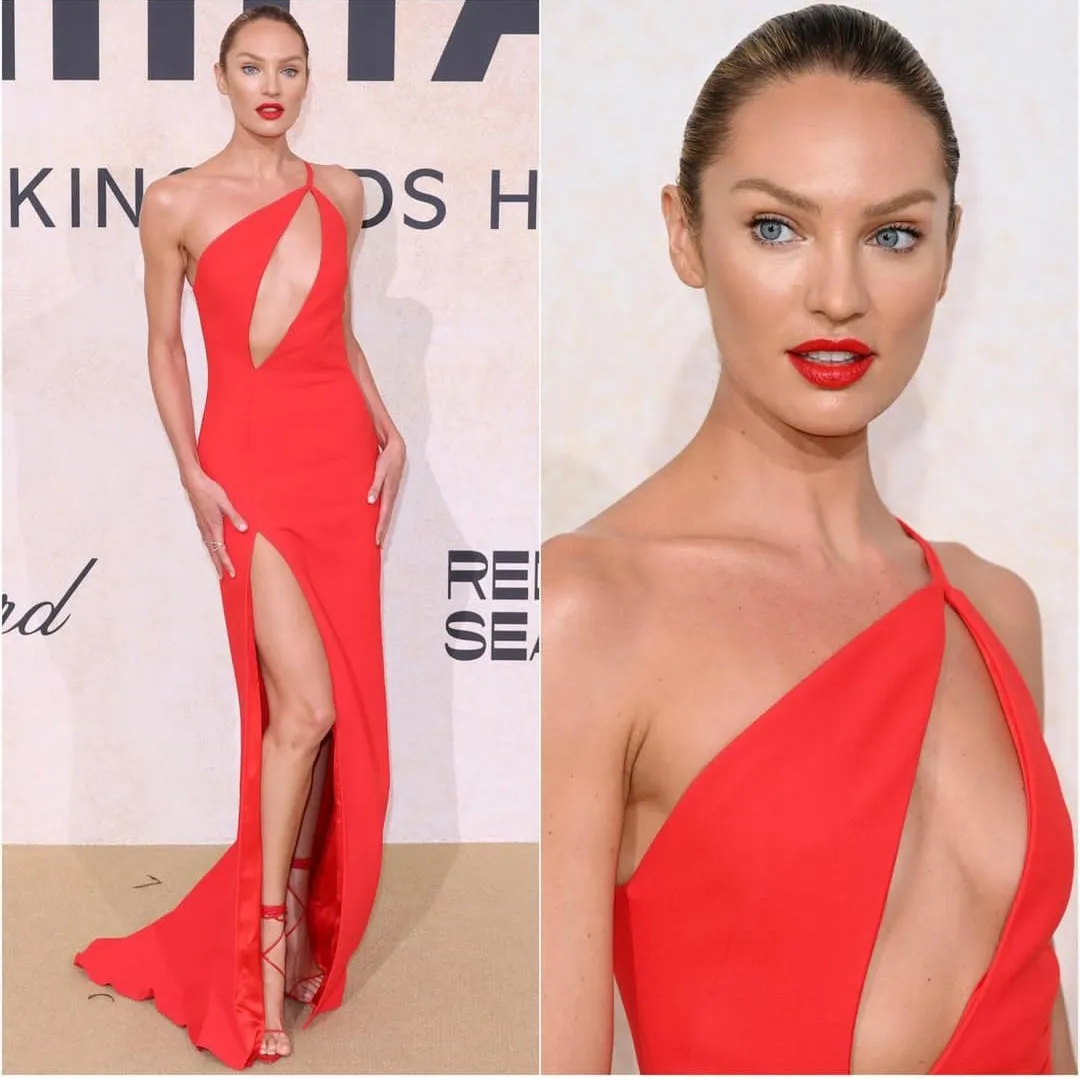 

Sexy Long Red Crepe Celebrity Dresses with Slit Mermaid One Shoulder Evening Dress Robe De Soiree Court Train Formal Dresses