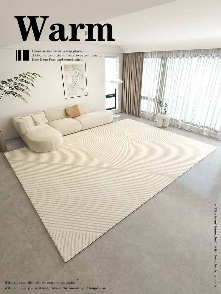 Minimalist Beige Art Stripe Carpet Comfortable Luxury Bedroom Carpets Soft Large Area Living Room Rug Abstract Line Balcony Rugs 3