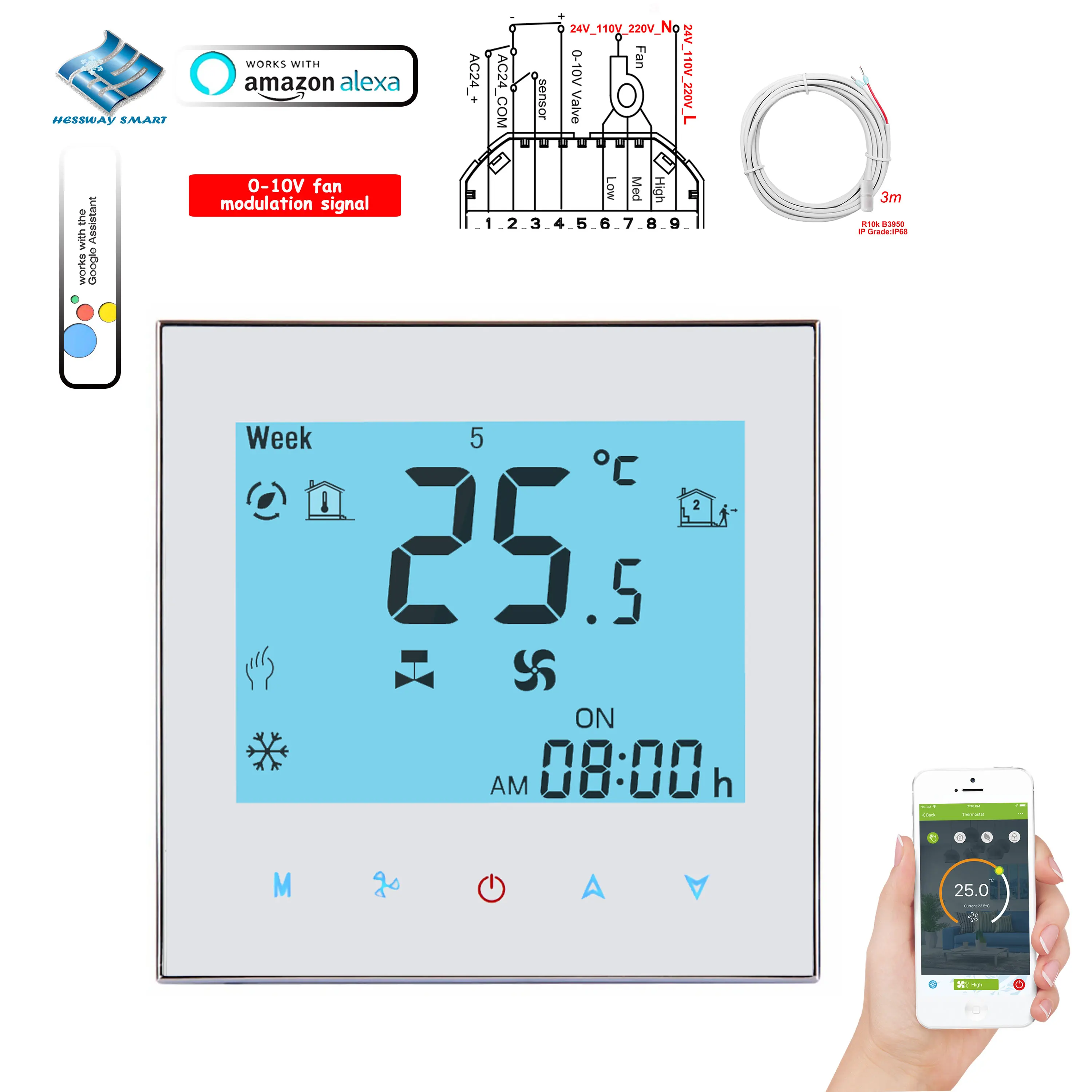EU WIFI/RS485 Smart Thermostat Dual Sensor for 2Pipe 0-10V Modulation Valve  Dry Contact Fan Coil Relay Input 220V 110V 24V 12V - AliExpress