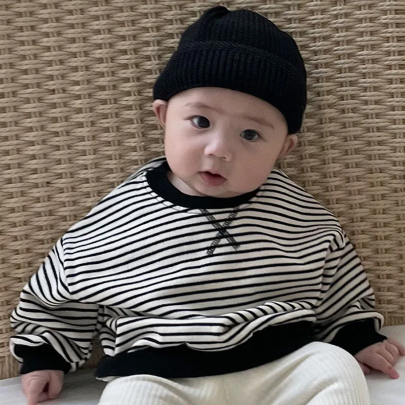 Baby Long Sleeve T Shirts Children Striped Sweatshirt Fashion Letter Embroidered Tops For Boys Girls Casual Tee