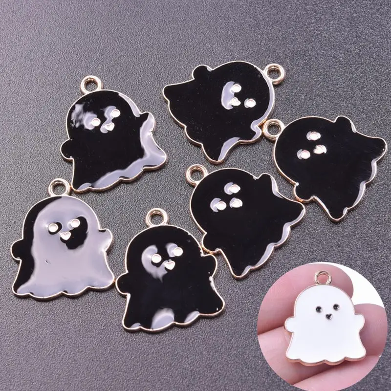 

20pcs/lot Cute Ghost Black White Enamel Charm Alloy Pendant Charms For Jewelry Making DIY Craft Halloween Gifts Bulk Wholesale