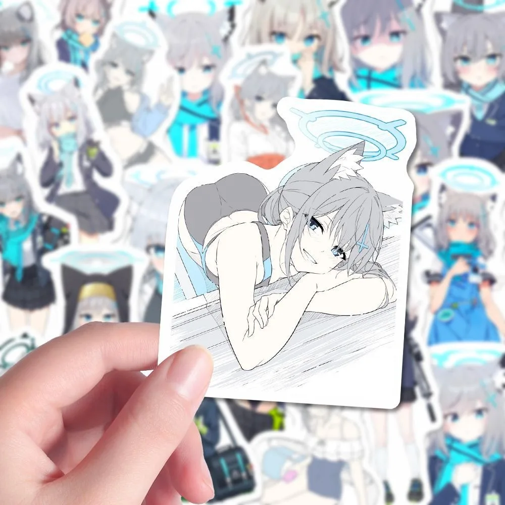 10/68Pcs Game Blue Archive Sunaokami Shiroko Q-version Cute Sticker No-repeating Diy Notebook Stickers Wall Desk RoomDecor Decal cartoon stickers anime stickers