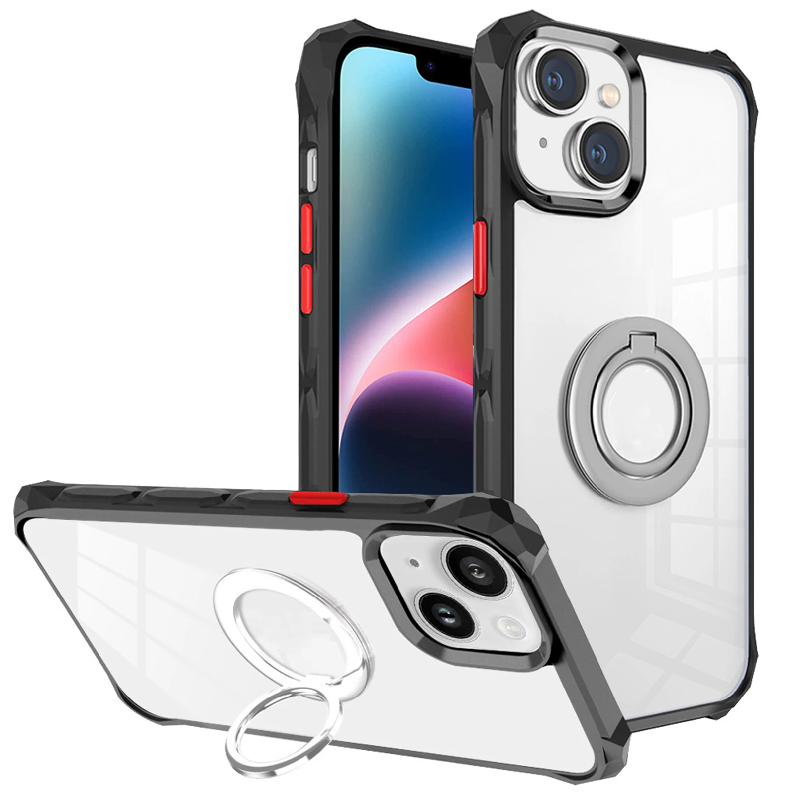 

Clear Case with Ring Kickstand for iPhone 14 Pro Max Soft Transparent Protective Case Shockproof Frame Bumper Cover with Holder