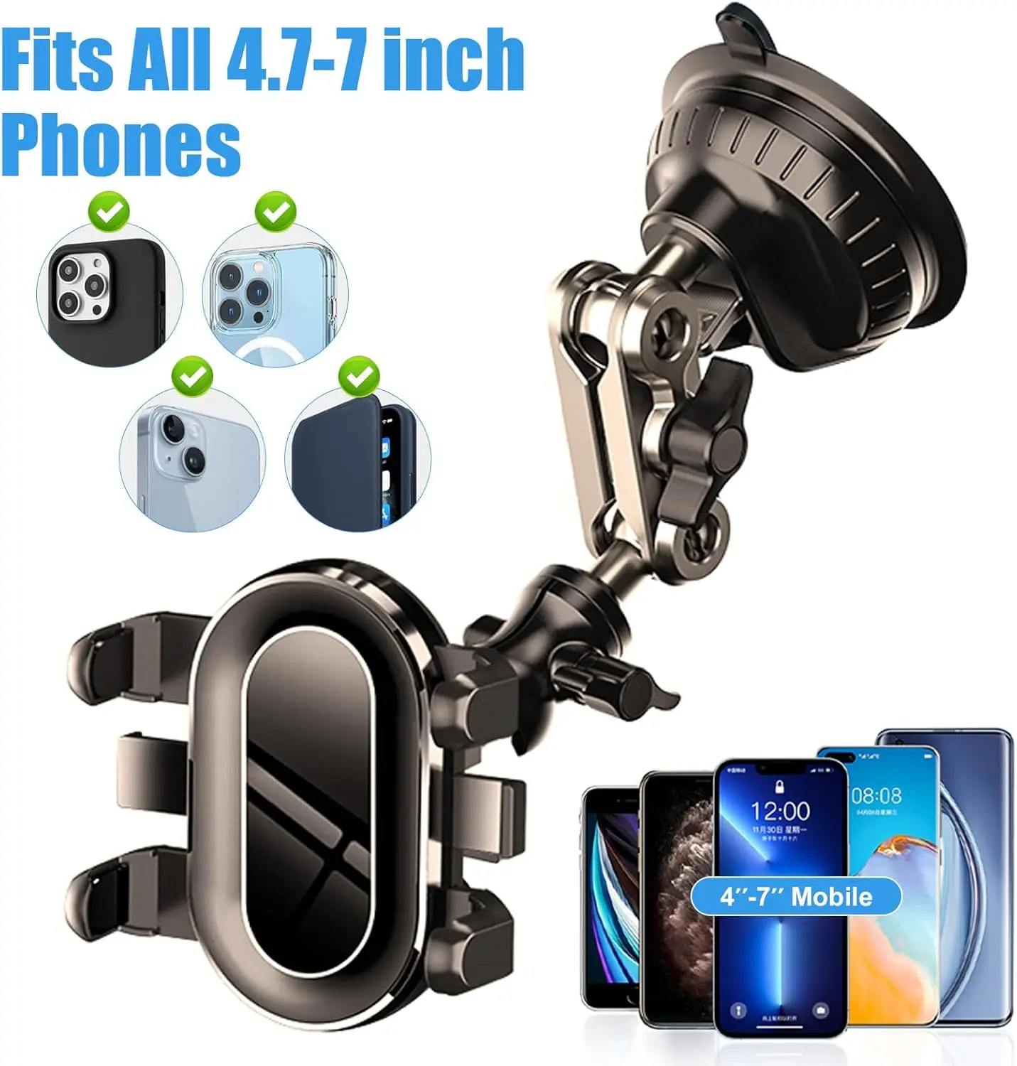 Enhanced Car Video Mount with 360° Rotating Arm and Strong Suction for Windshield/Dashboard - Anti-Shock Design for Seamless Live Streaming