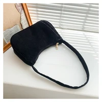 Retro Underarm Bag Women's Half Moon Shoulder Bag Fashion Solid Color Small Handbags For Women New Zipper Corduroy Clutch - Image 5