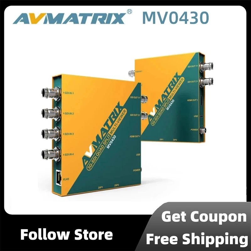 

AVMATRIX MV0430 3G-SDI Quad Split Multiviewer for SDI Monitor with 11 Output Formats Selectable Easy Control DIP Switches