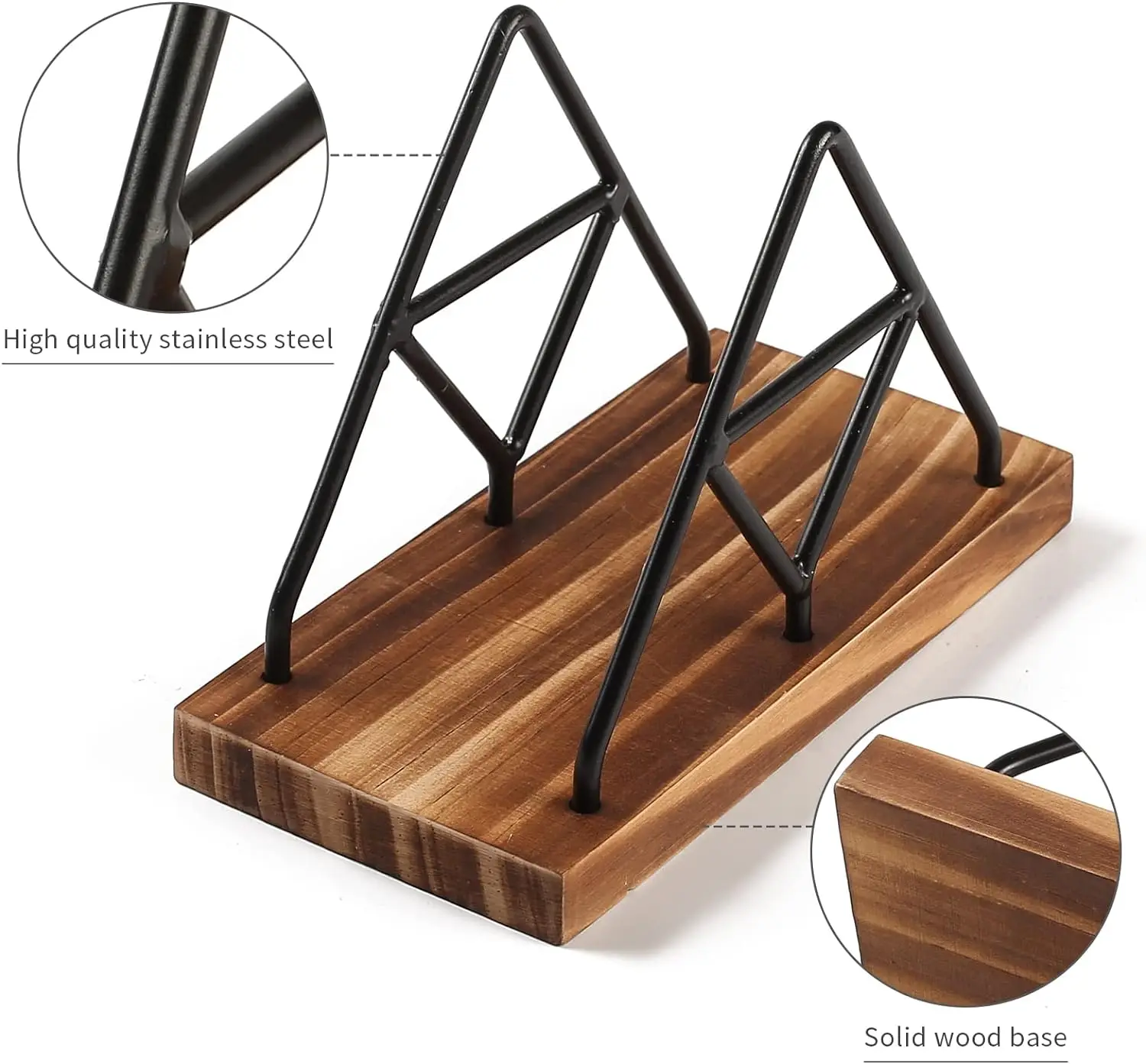 Wooden Napkin Storage, Black Tabletop Napkin Holder With Metal Wire, Suitable For Indoor Outdoor Home Dining Kitchen Decoration 3